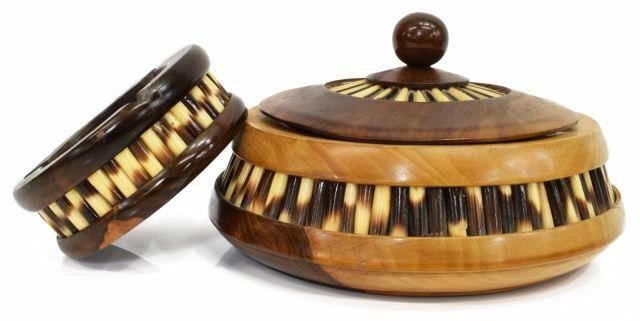 Appraisal: lot of Porcupine quill table accessories comprising circular lidded box