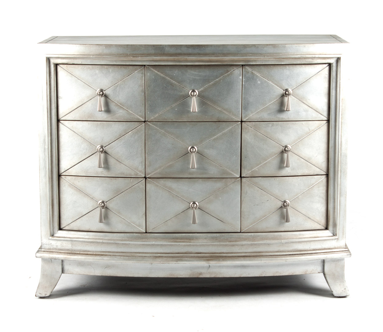 Appraisal: Contemporary silvered wood chest of drawers bowed front and nine