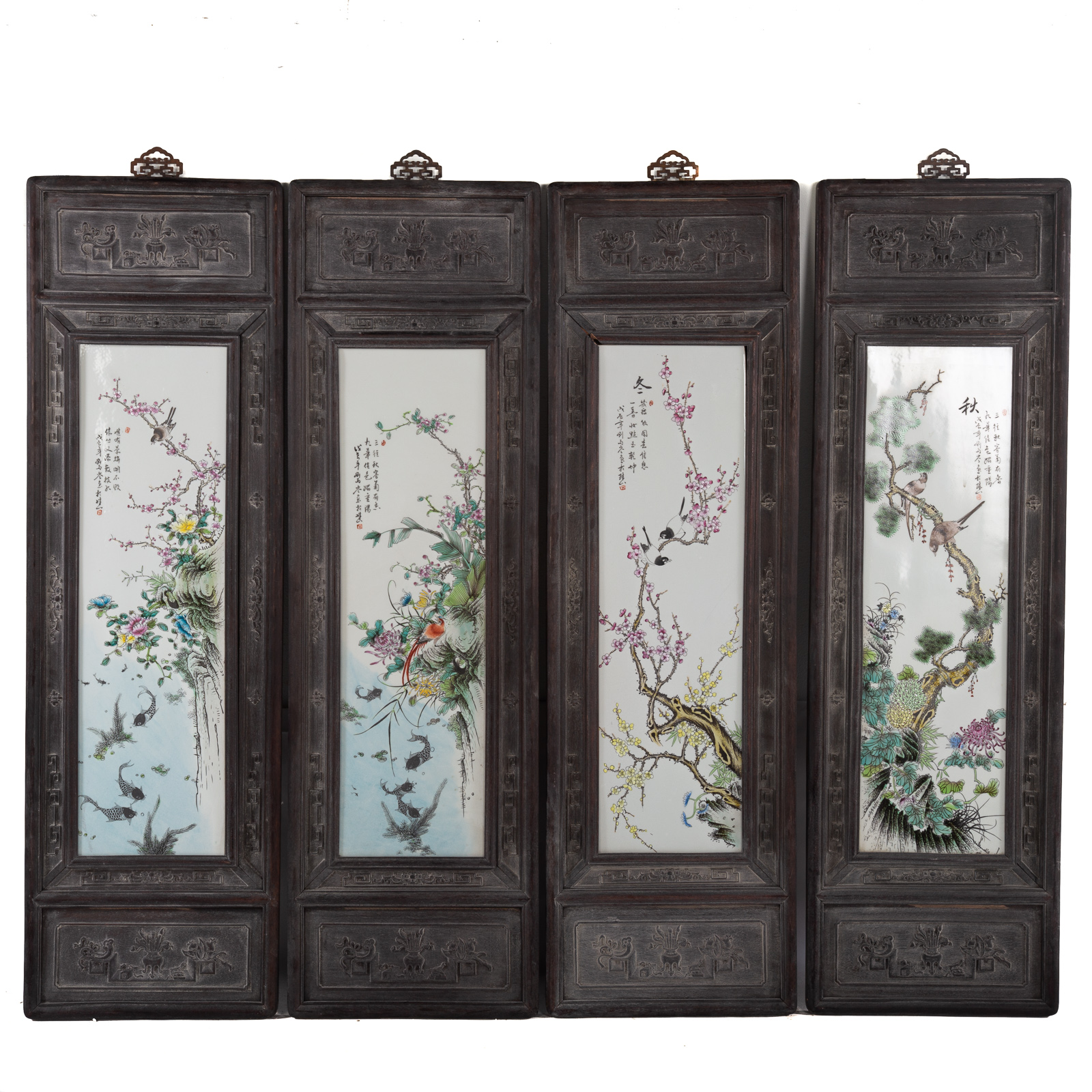 Appraisal: FOUR CHINESE PORCELAIN FLORAL PLAQUES th century each with floral