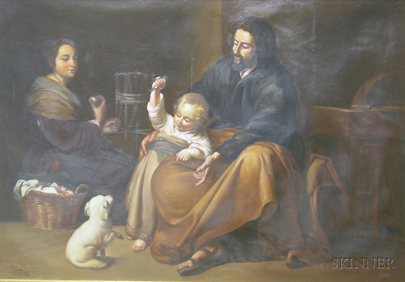 Appraisal: Framed Oil on Canvas Family Interior Scene After Murillo with