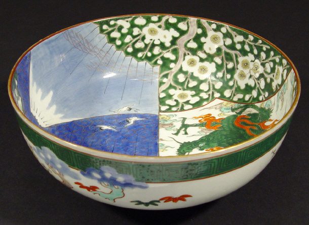 Appraisal: Chinese porcelain bowl enamelled with flowers a dragon and cranes