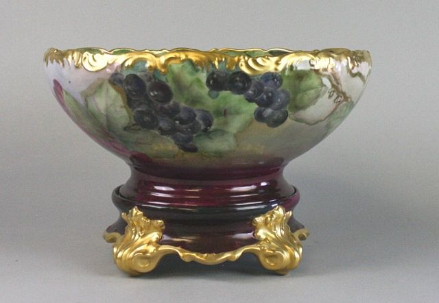 Appraisal: Limoges Hand Painted Punch Bowl on Stand Hand painted gilt