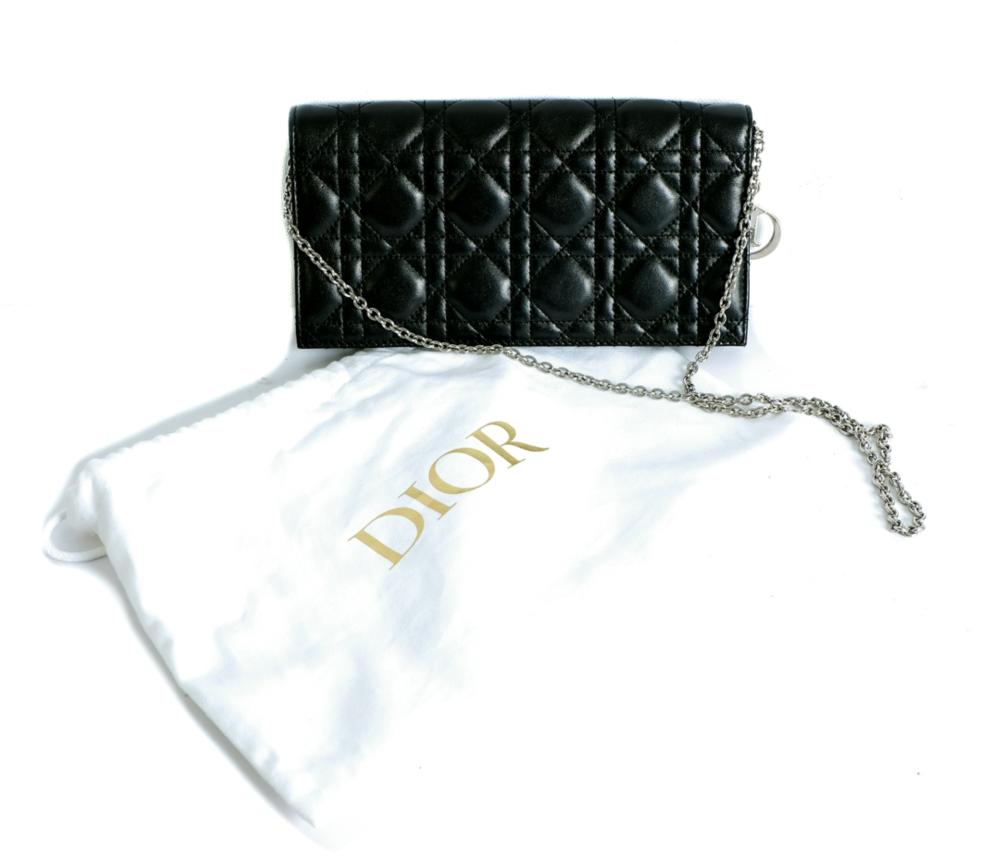 Appraisal: DIOR BLACK CANNAGE CLUTCH W CHAINBlack Christian Dior cannage clutch