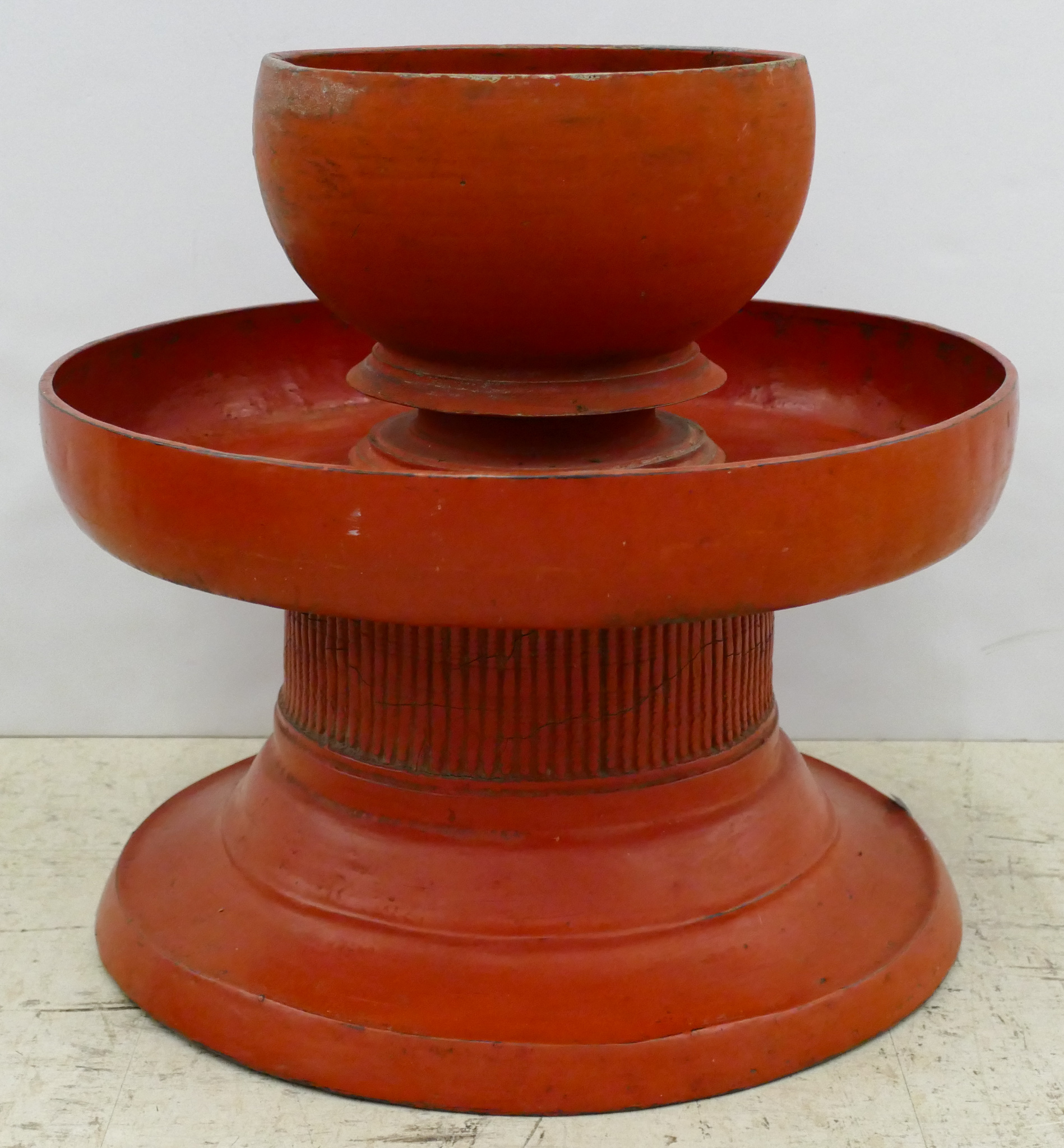 Appraisal: pc Old Burmese Red Lacquered Bowl and Stand '' and