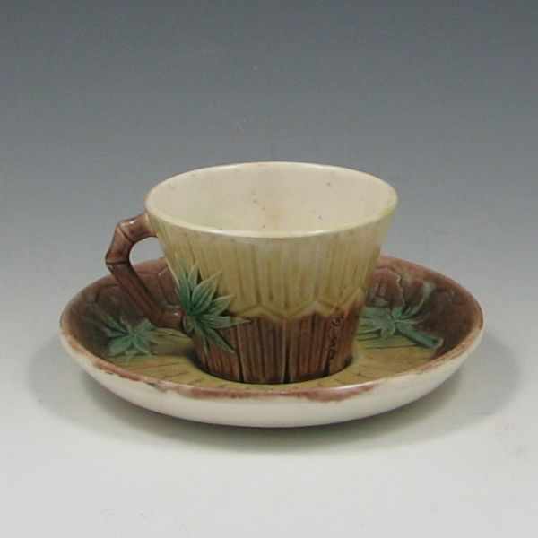 Appraisal: Majolica Bamboo Cup and Saucer cup marked in ink ''h