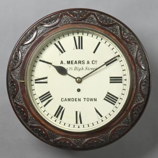 Appraisal: English Carved Mahogany Circular Wall Clock late th c with