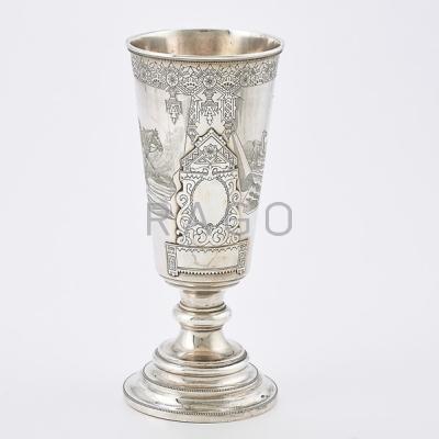 Appraisal: RUSSIAN IMPERIAL ERA ETCHED SILVER VASE Tapered above knopped column