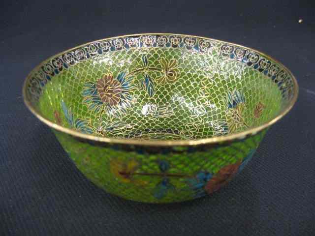 Appraisal: Chinese Plique-a-jour Cloisonne Bowl translucent floral on green '' excellent