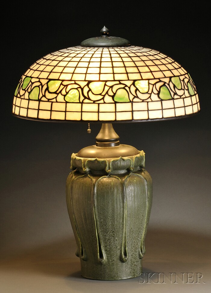 Appraisal: Grueby and Bigelow Kennard Table Lamp Pottery and art glass