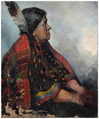 Appraisal: Native American portrait woman in native dress and eagle feather