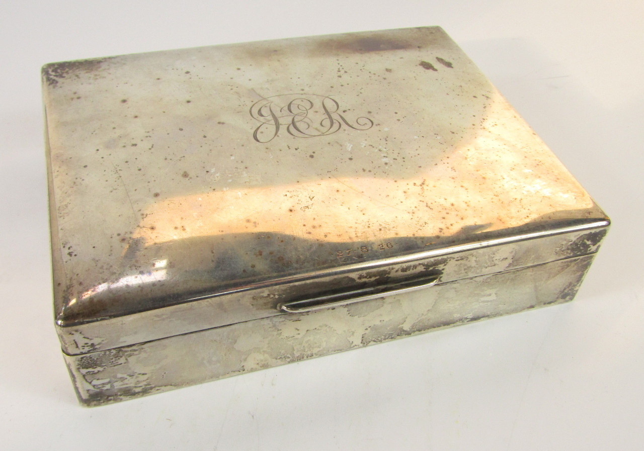 Appraisal: A George V silver twin division cigar box monogram engraved