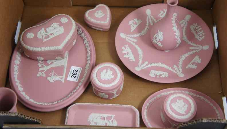 Appraisal: A collection of Wedgwood pink Jasperware to include Wallplaque Plate