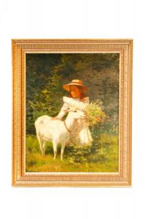 Appraisal: Alexandre Clarys Girl with Goat Signed O C Alexandre Clarys