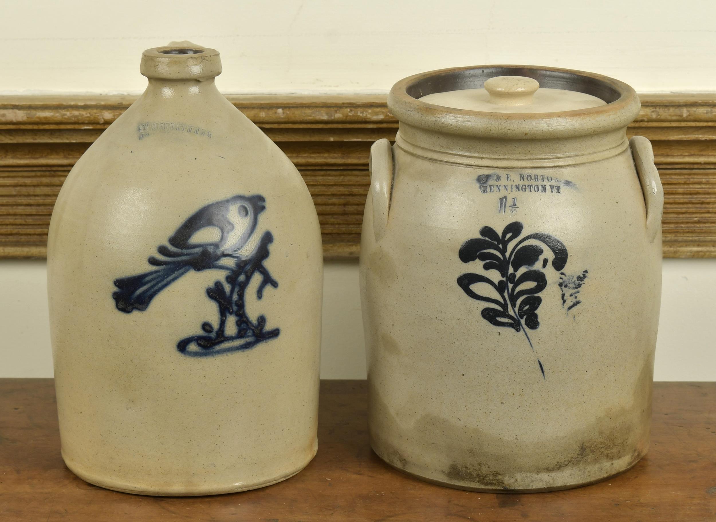 Appraisal: TWO J E NORTON BENNINGTON VT STONEWARE VESSELS Handled stoneware