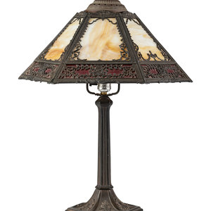 Appraisal: A Cast Iron and Slag Glass Table Lamp Early th