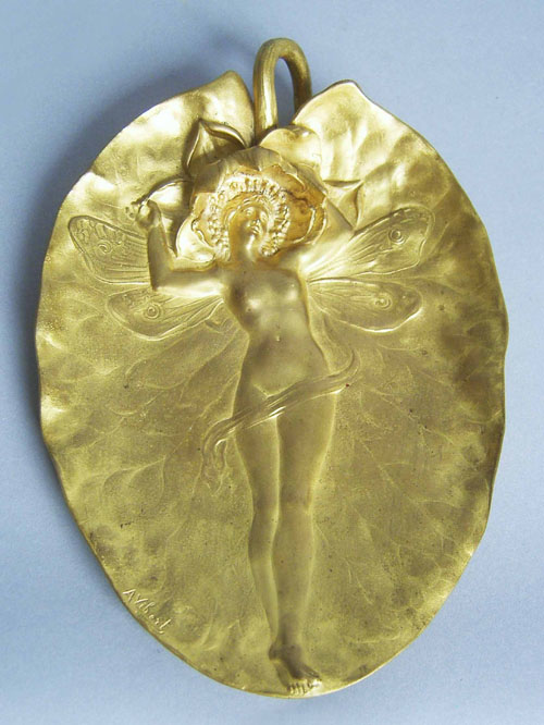 Appraisal: French art nouveau gilt bronze leaf dish signed A Vibert