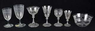 Appraisal: Early Baccarat etched stemware and bowls lot of approximately Early