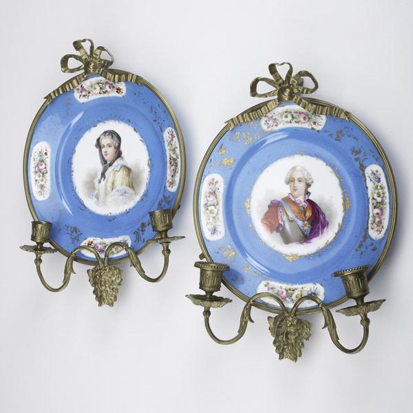 Appraisal: Pair of Sevres wall sconces with bronze mountings th C