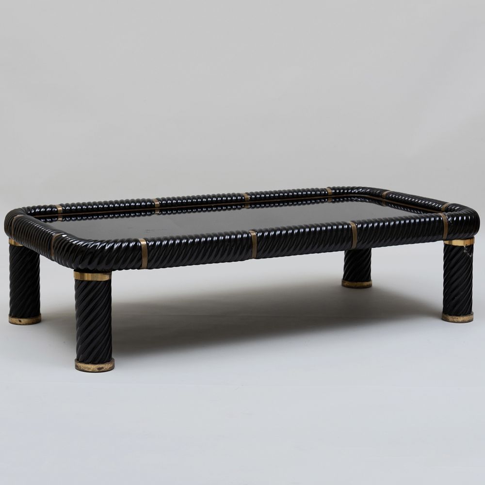 Appraisal: Tommaso Barbi Brass-Mounted Black Glazed Ceramic Low Table Fitted with