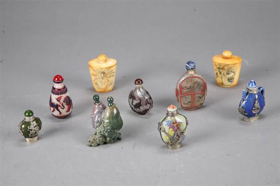 Appraisal: NINE SNUFF BOTTLES Two bone two Peking glass reverse glass