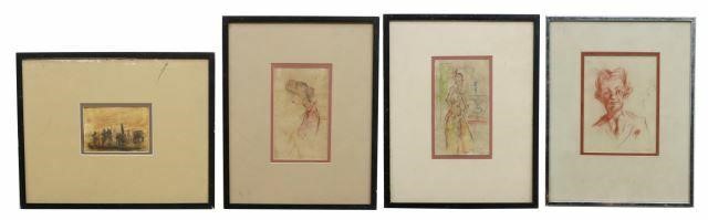 Appraisal: lot of Framed watercolor and chalk sketches on paper signed