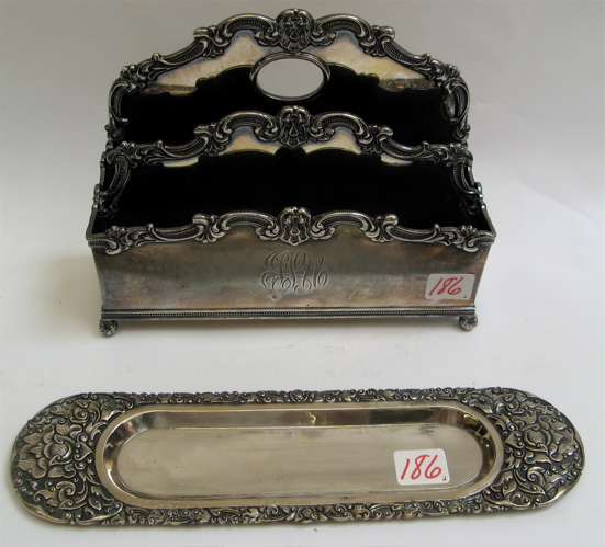 Appraisal: TWO ORNATE DESK ACCESSORIES One is an oblong fine Silver