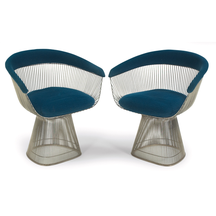 Appraisal: Warren Platner dining chairs pair by Knoll nickel wire bases