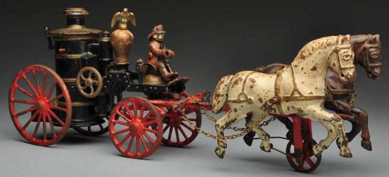 Appraisal: Cast Iron Phoenix Fire Pumper Horse-Drawn Toy Description American Made