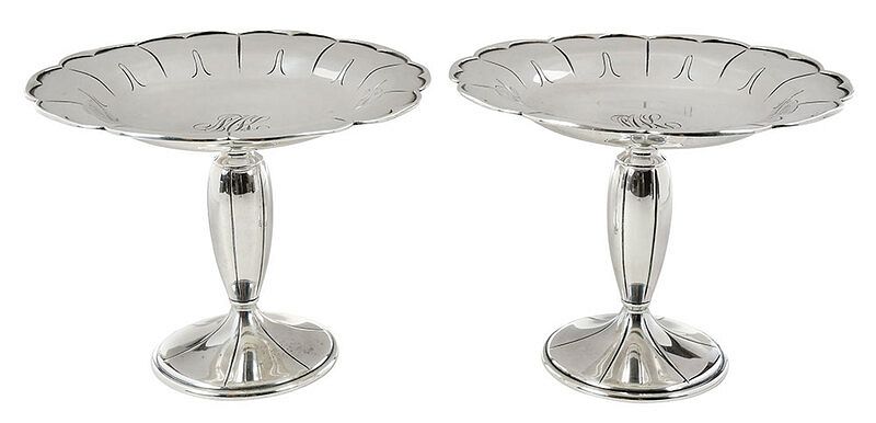 Appraisal: Pair of Sterling Tazzas American th century round with scalloped