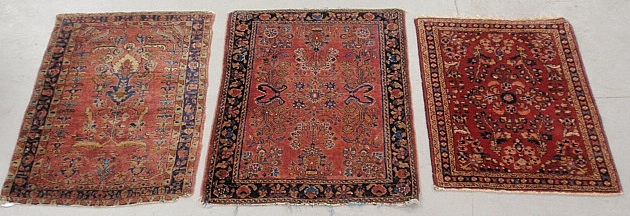 Appraisal: - Three Sarouk oriental mats each with a red field