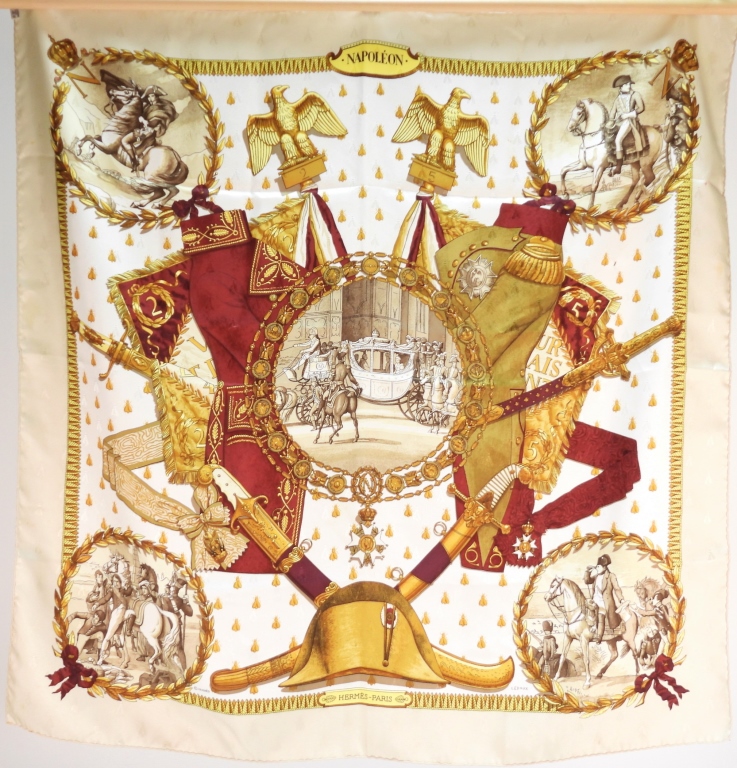 Appraisal: PHILIPPE LEDOUX FOR HERMES NAPOLEON SILK SCARF France - Designed