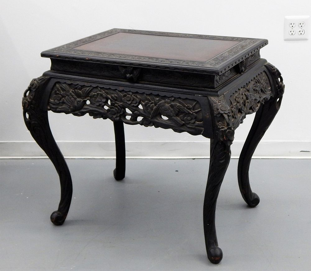 Appraisal: Japanese Lacquered Carved Wood Table Japan Early th Century Rectangular