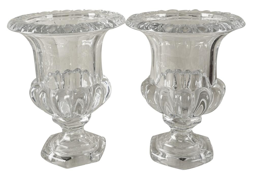 Appraisal: PAIR OF MOLDED CRYSTAL URNSunsigned Provenance The Estate of Barry