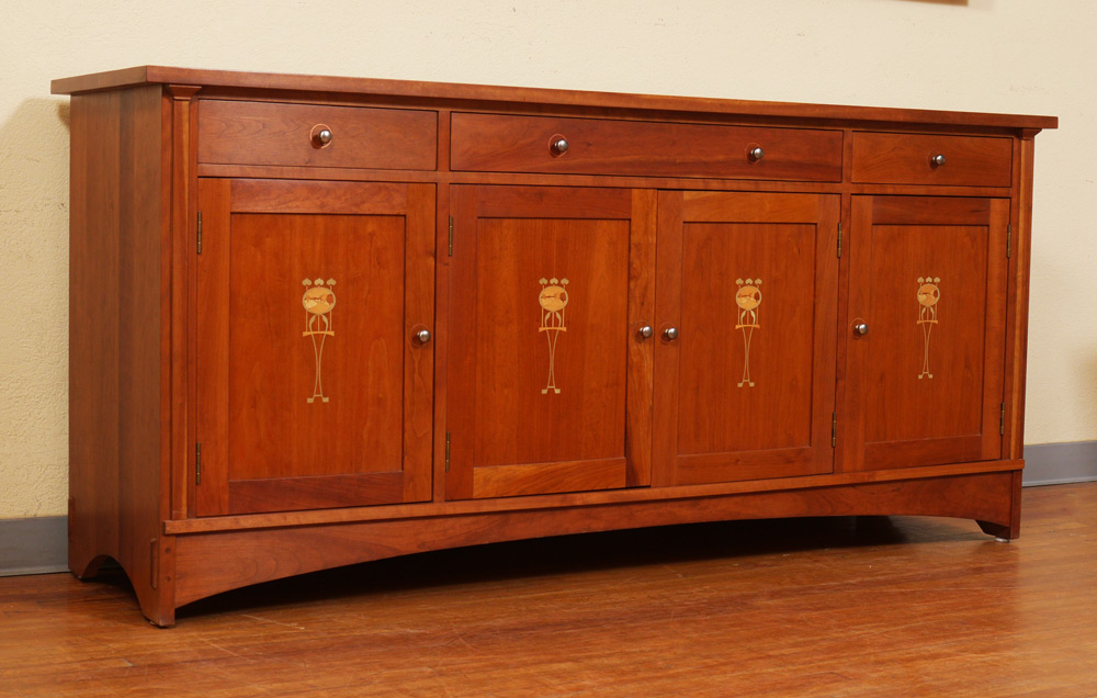 Appraisal: CONTEMPORARY STICKLEY MARQUETRY INLAID CREDENZA After a Harvey Ellis design