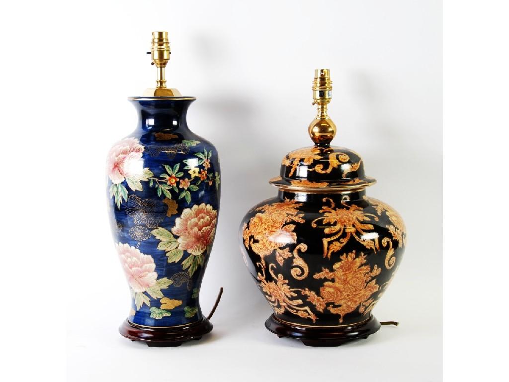 Appraisal: TWO MODERN ORIENTAL STYLE VASE PATTERN POTTERY TABLE LAMPS both