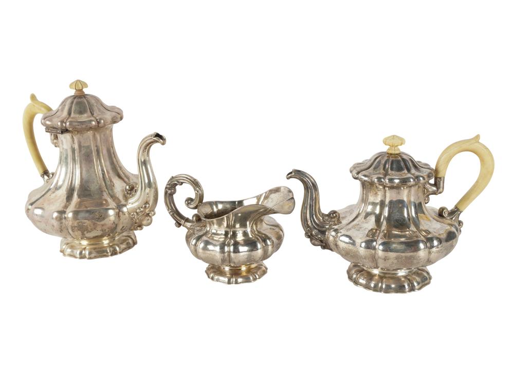 Appraisal: THREE PIECE SILVER TEA SETunmarked comprising a teapot high a