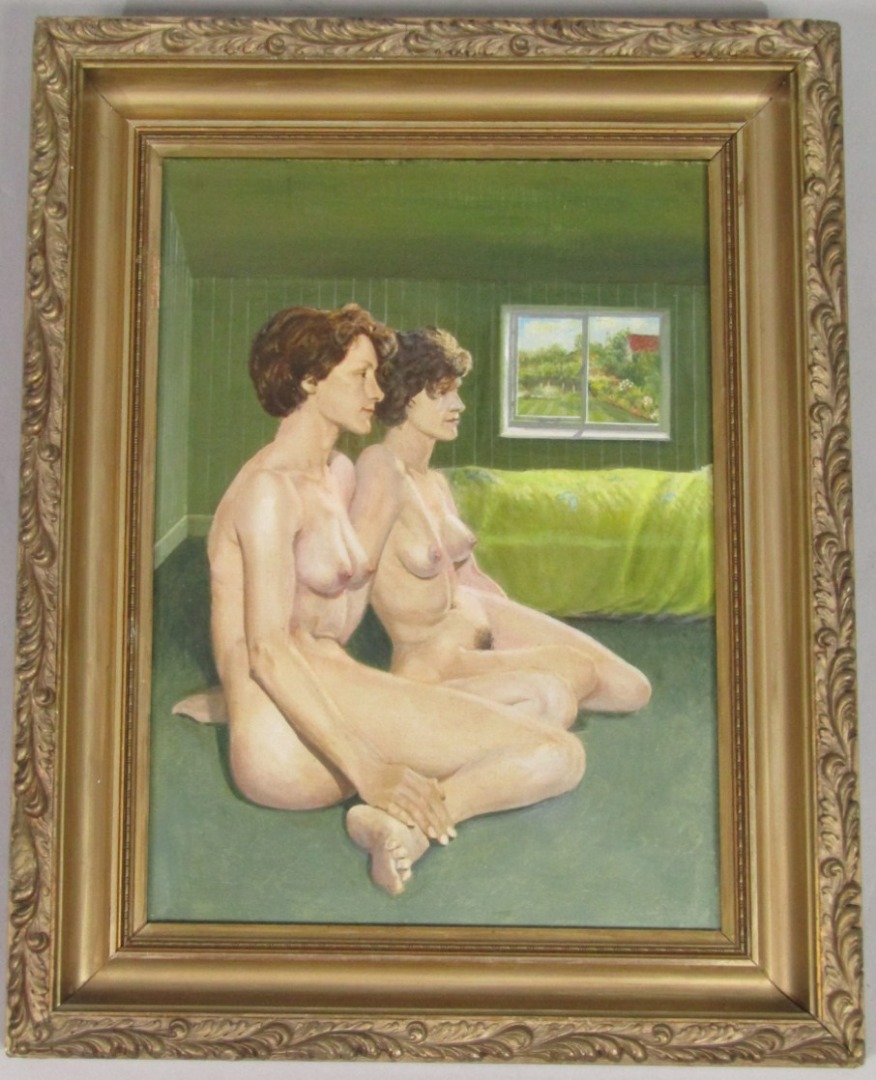 Appraisal: Percival A Bates Nude study - two figures oil on