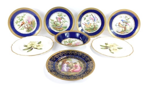 Appraisal: Austrian porcelain plates comprising a hanging cabinet plate three Birds