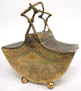 Appraisal: Aesthetic Period Brass Chinoiserie Basket Having a twig form handle