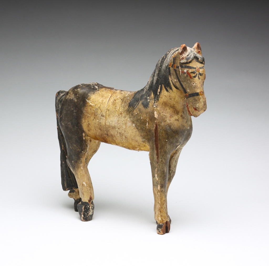 Appraisal: Circa Carved wood horse with painted gesso decoration Original paint