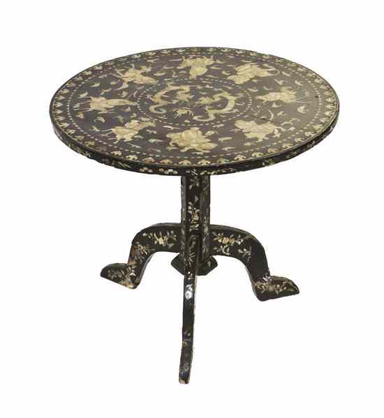 Appraisal: A Chinese Export Lacquered and Mother-of-Pearl Inlaid Tea Table the