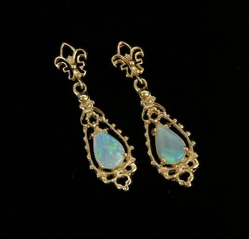 Appraisal: A Pair of Victorian-Inspired Opal Earrings k yellow gold earrings