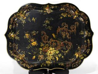 Appraisal: English tole decorated serving tray English tole decorated serving tray