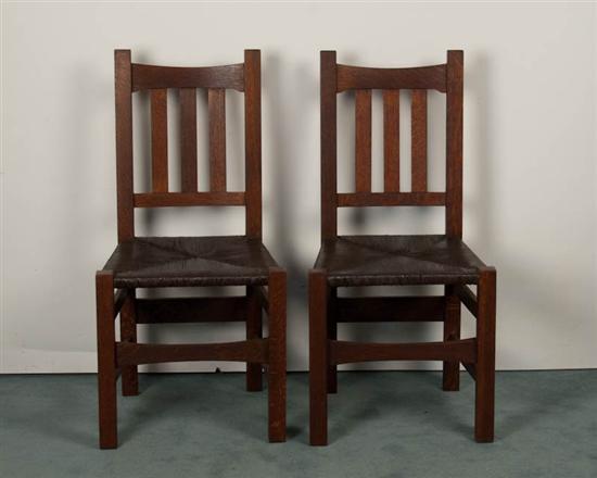 Appraisal: Eight Stickley Bros Oak Arts Crafts Trumpet Stretcher Chairs six