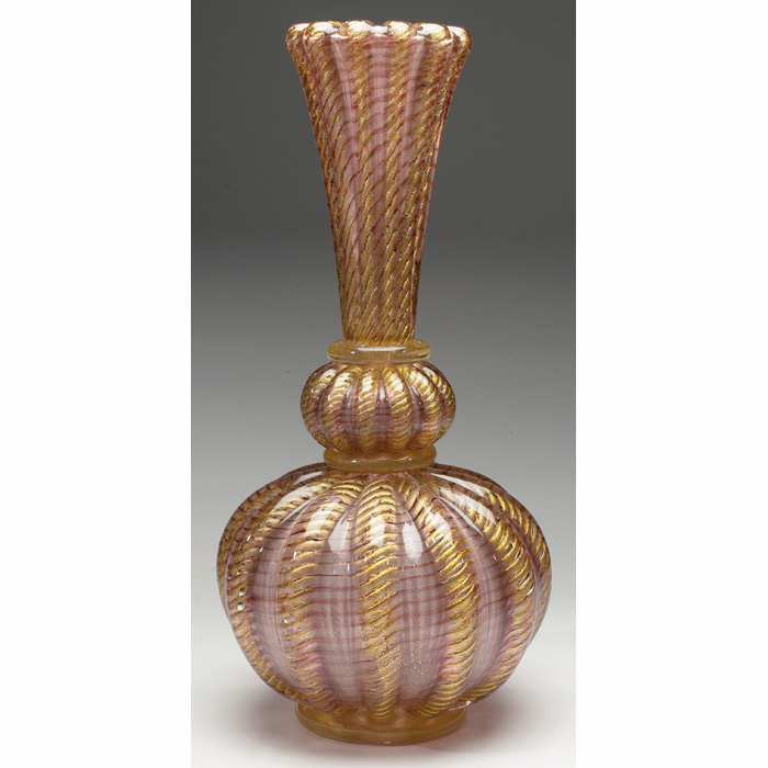 Appraisal: Venini glass lamp base Three Cordonato Oro in pale pink