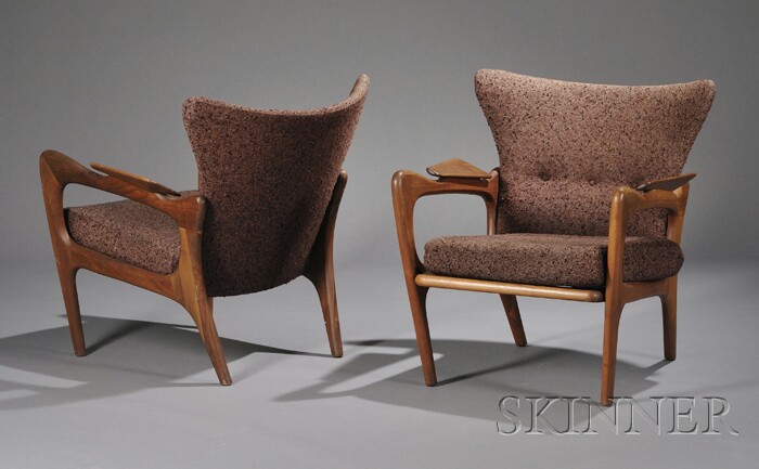 Appraisal: Two Chairs Possibly Finn Juhl for Dunbar Walnut and upholstery