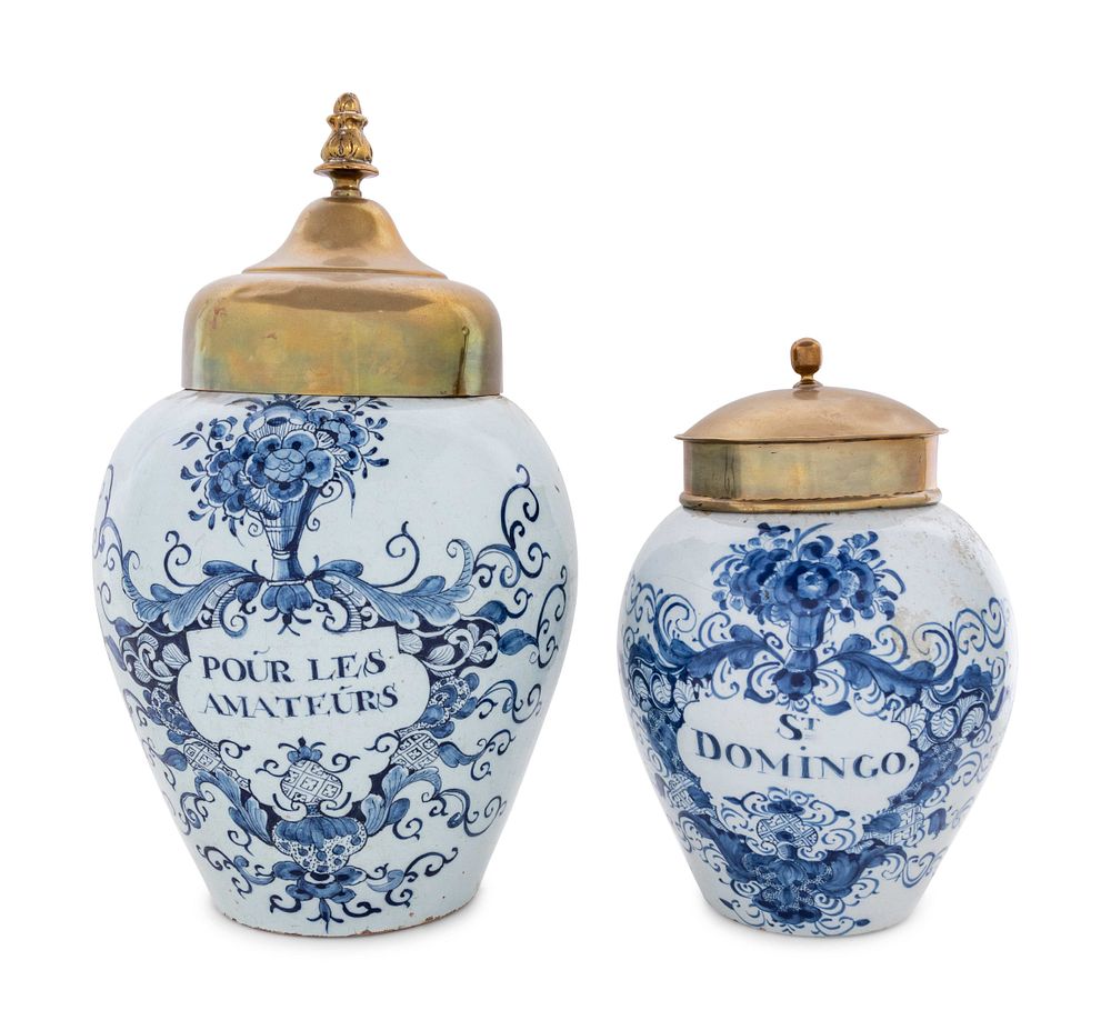 Appraisal: Two Delft Blue and White Tobacco Jars Two Delft Blue