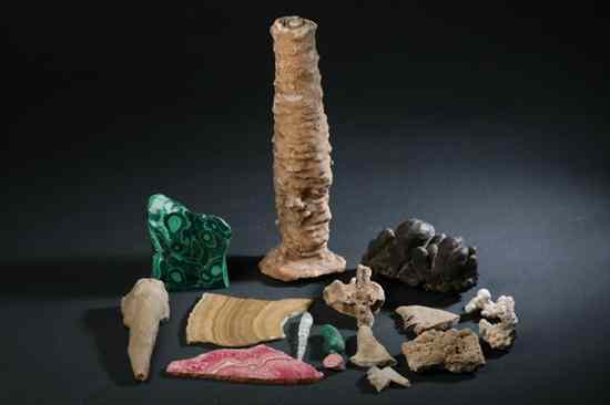 Appraisal: COLLECTION STALACTITES AND OTHER MINERALS Including two Rhodochrosite from Argentina