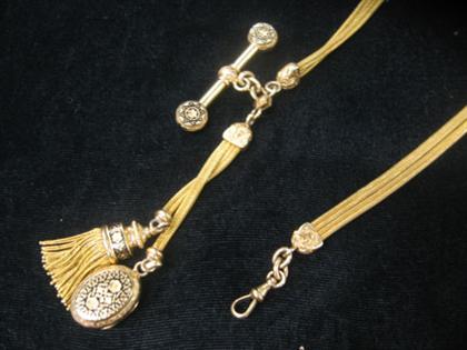 Appraisal: High karat yellow gold watch chain with locket fob late