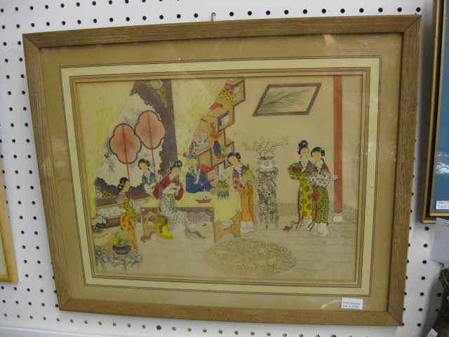 Appraisal: Chinese Watercolor man with six servants '' x ''